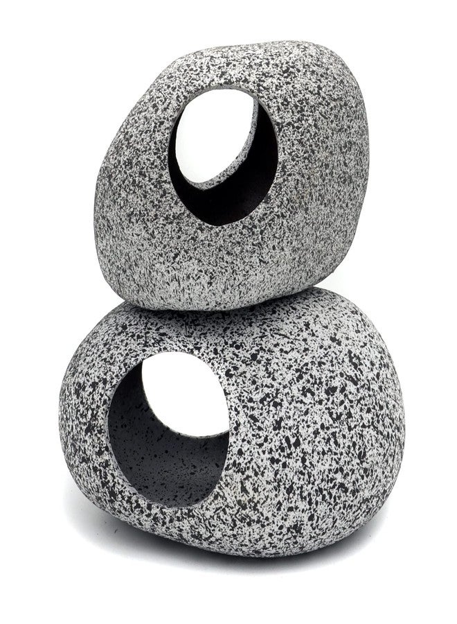 JIH Aquarium Decorations Rock, Ceramic Shelters - Shrimp Habitat, Breeding Tube, Hiding cave, Stackable Fish Tank Decor Cave for Hiding, Betta Fish (J001+J002) - Image 1